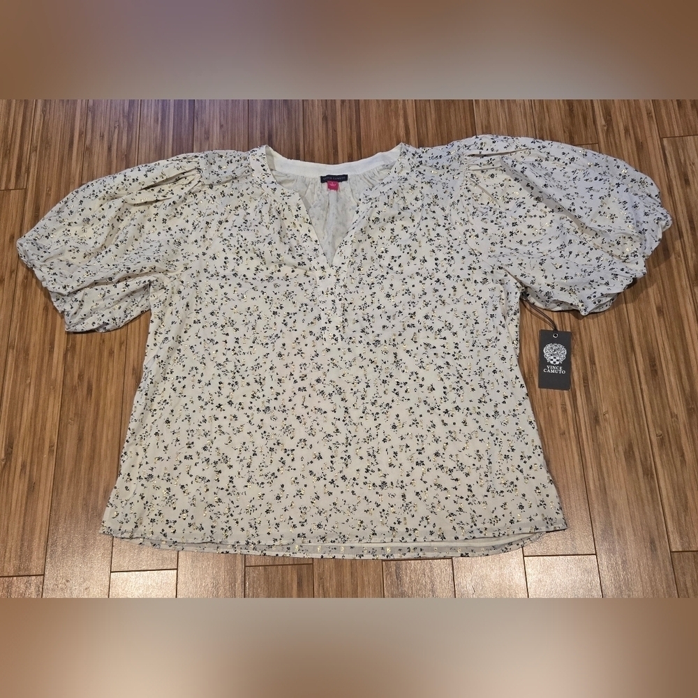 💚 NWT Vince Camuto Floral Puff Sleeve Blouse